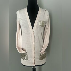 NWT JCrew Pale Pink Sequin Pocket Cardigan Sweater Sz Sm